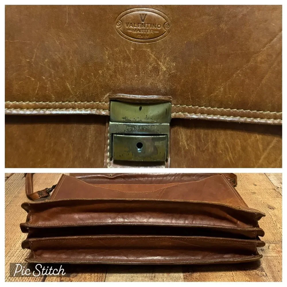 Vintage VALENTINO Leather Briefcase Document Bag With Working Key COA